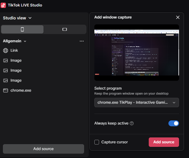 Add the TikPlay browser as a source