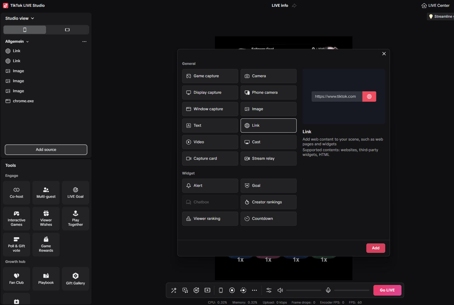 Add a new source in your streaming software